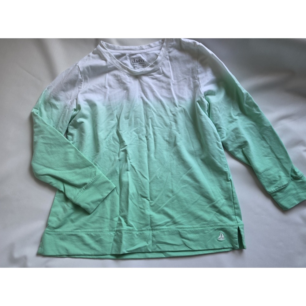 d&co Denim + Company Women's M Ombré Mint Green White Sweatshirt Tunic Pullover